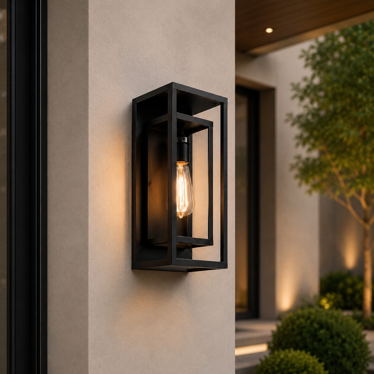 Modern Outdoor Wall Sconce Rectangular Black Aluminum Weatherproof LED Light Fixture