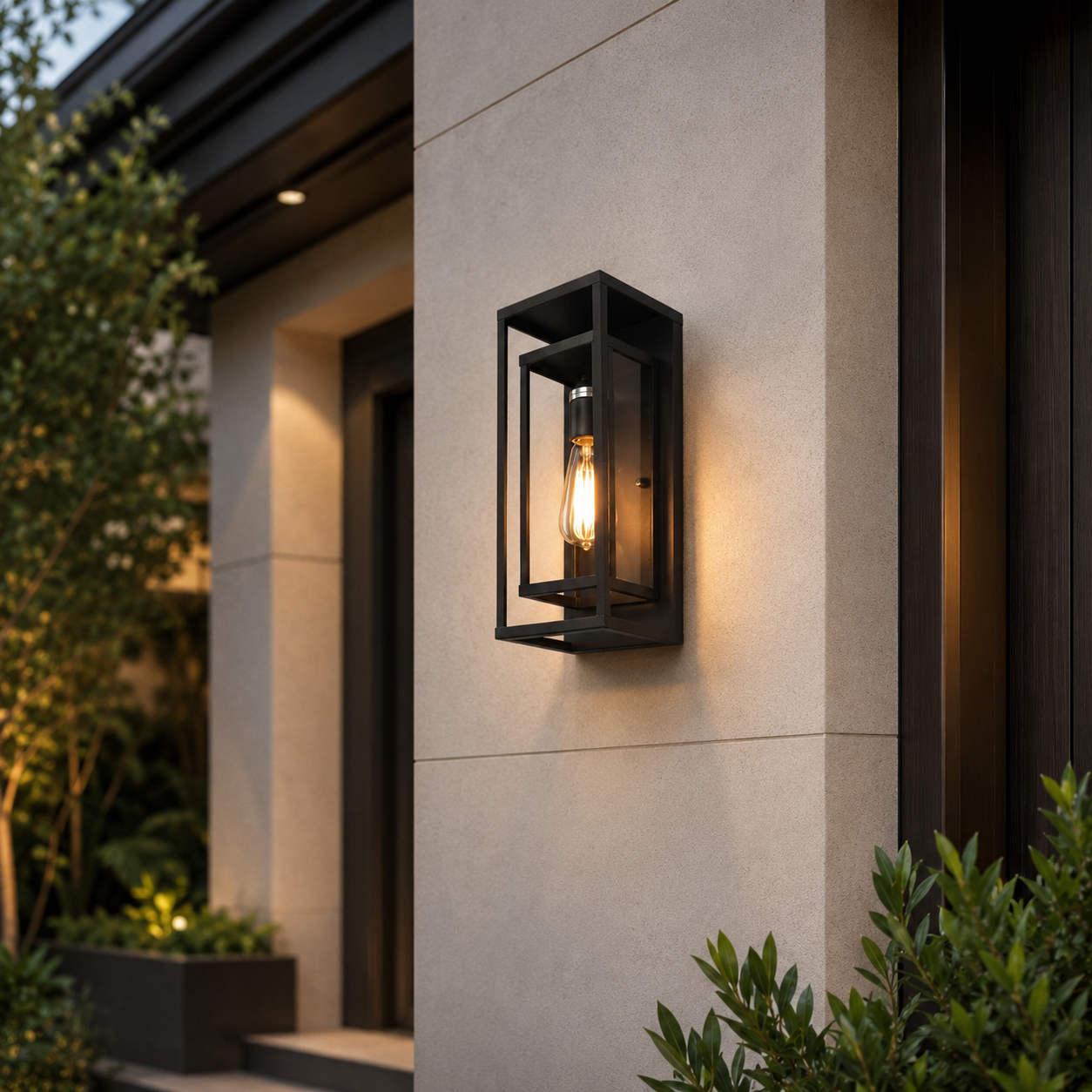 Modern Outdoor Wall Sconce Rectangular Black Aluminum Weatherproof LED Light Fixture