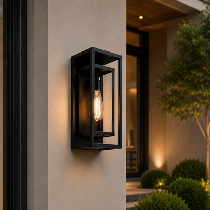 Modern Outdoor Wall Sconce Rectangular Black Aluminum Weatherproof LED Light Fixture