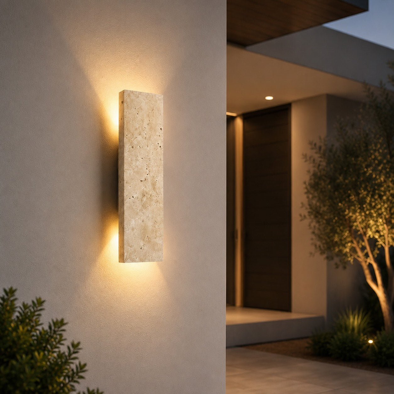 Modern Outdoor Wall Light Wall Mounted Natural Stone Dimmable LED IP65 Rated Exterior Fixture
