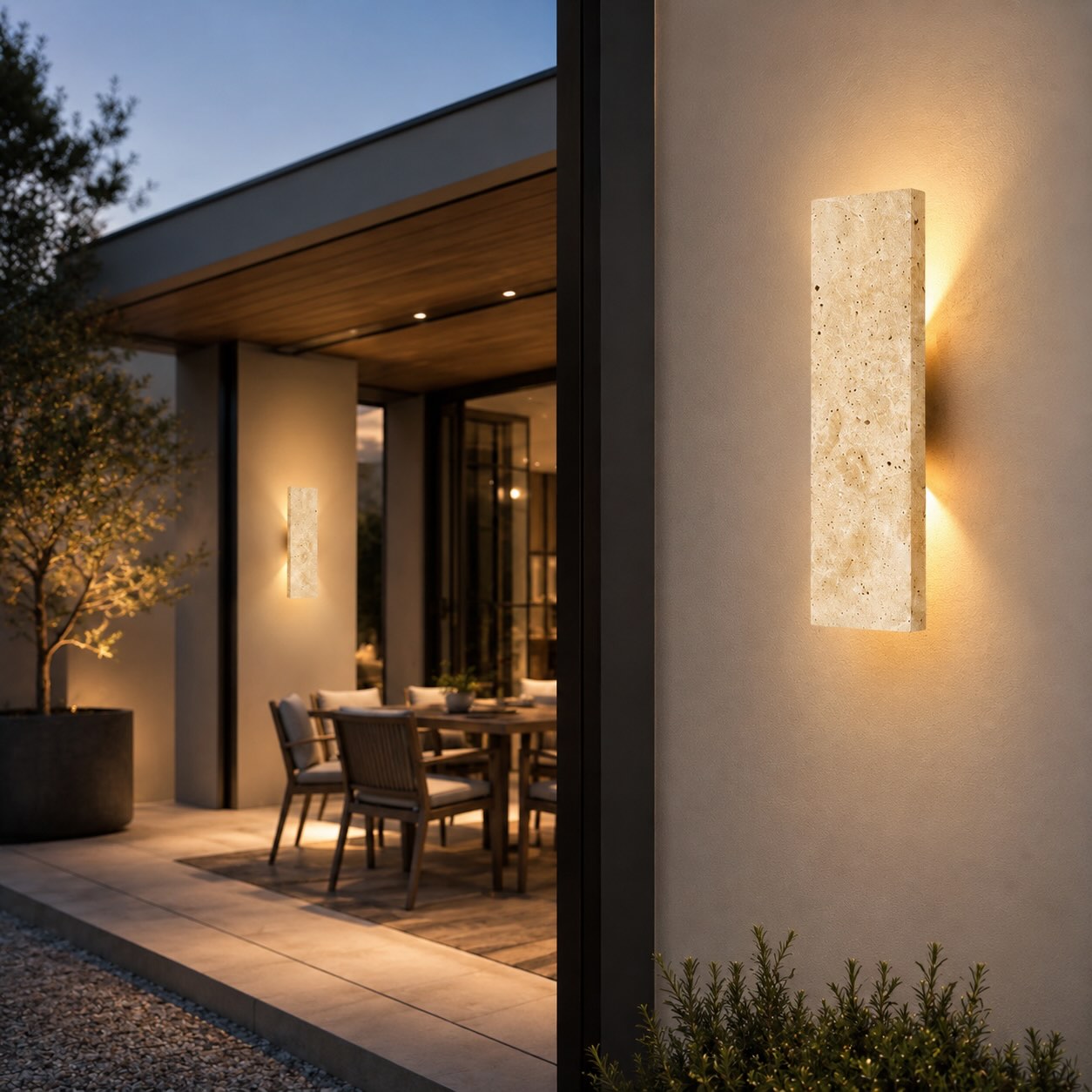 Modern Outdoor Wall Light Wall Mounted Natural Stone Dimmable LED IP65 Rated Exterior Fixture