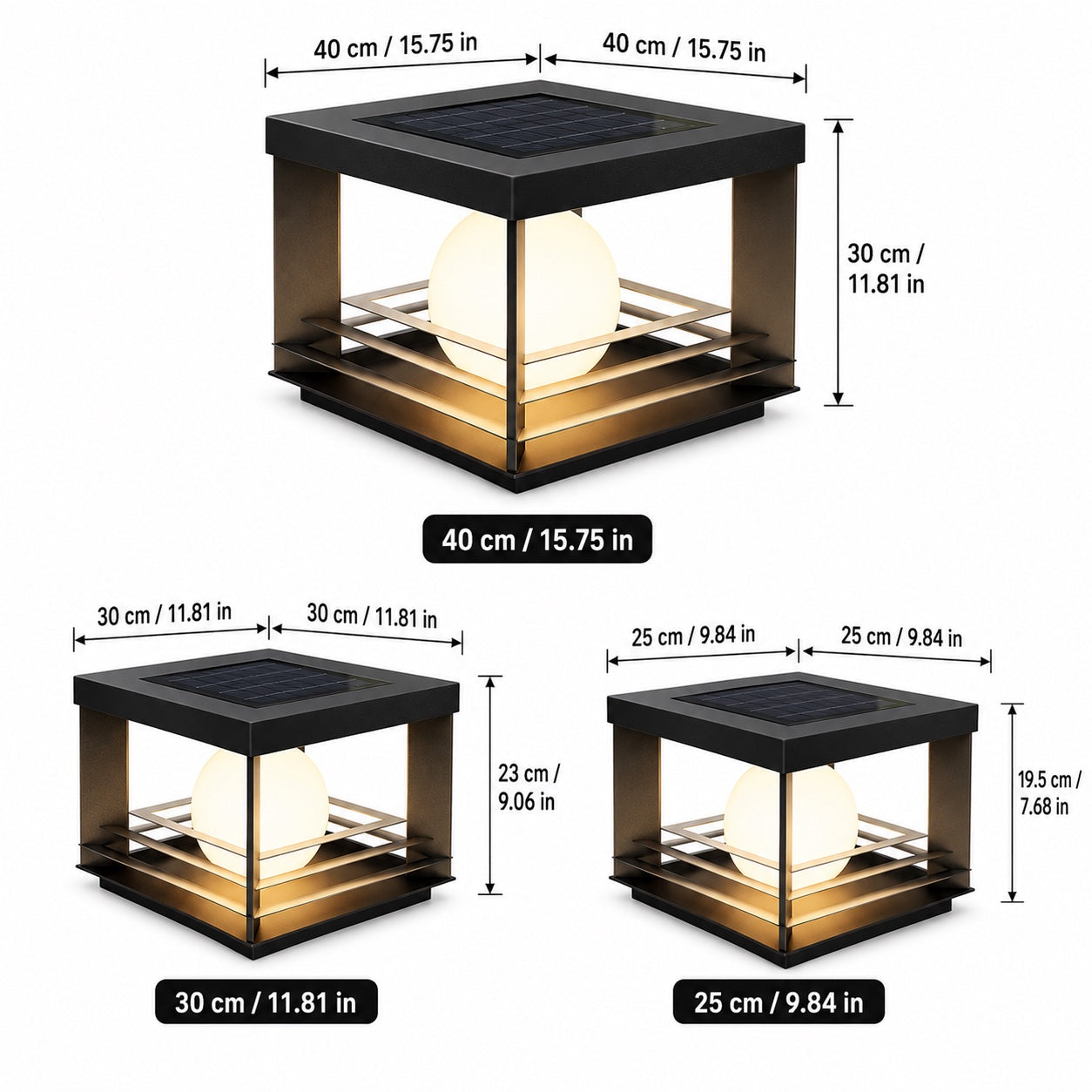 Solar Outdoor Pillar Light Waterproof 25CM Adjustable Brightness E27 LED for Garden Pathway