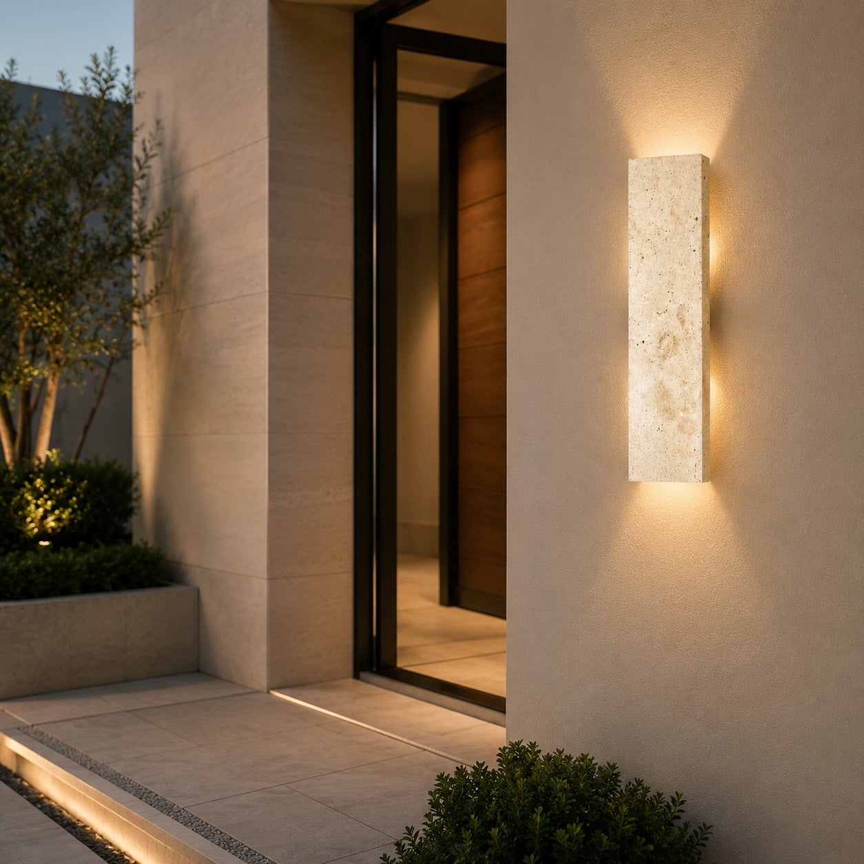 Modern Outdoor Wall Light Wall Mounted Natural Stone Dimmable LED IP65 Rated Exterior Fixture