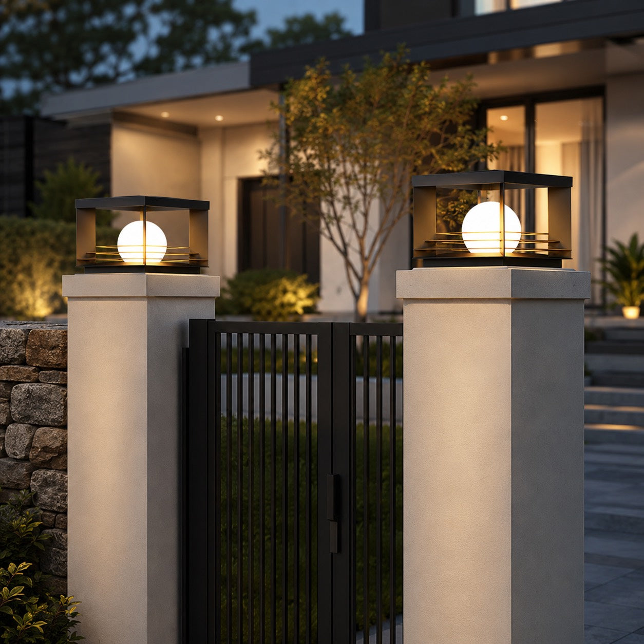 Solar Outdoor Pillar Light Waterproof 25CM Adjustable Brightness E27 LED for Garden Pathway