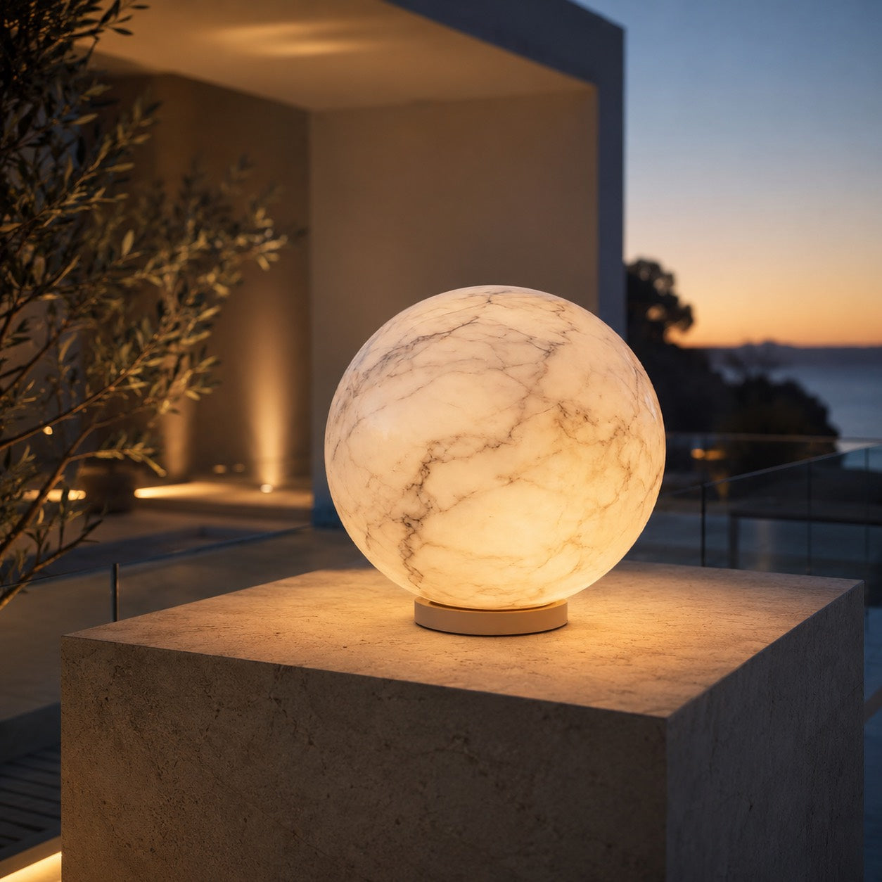 Minimalist Outdoor Pillar Light Wall Mounted Faux Marble Adjustable Tri-Color LED Waterproof
