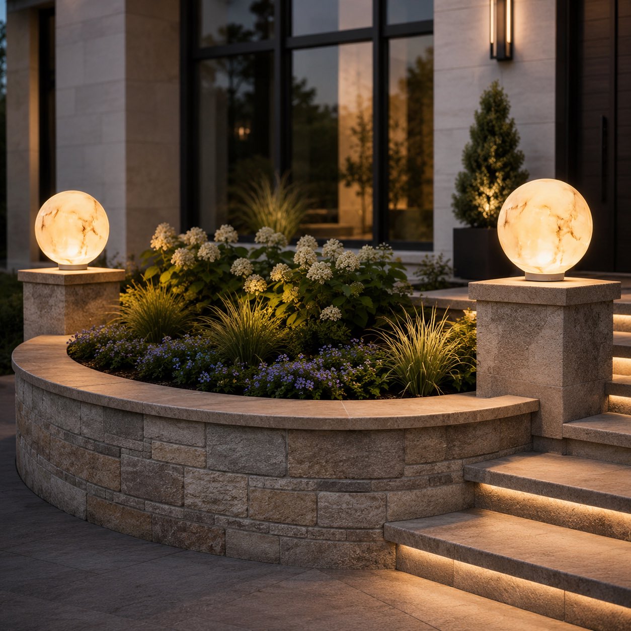 Minimalist Outdoor Pillar Light Wall Mounted Faux Marble Adjustable Tri-Color LED Waterproof