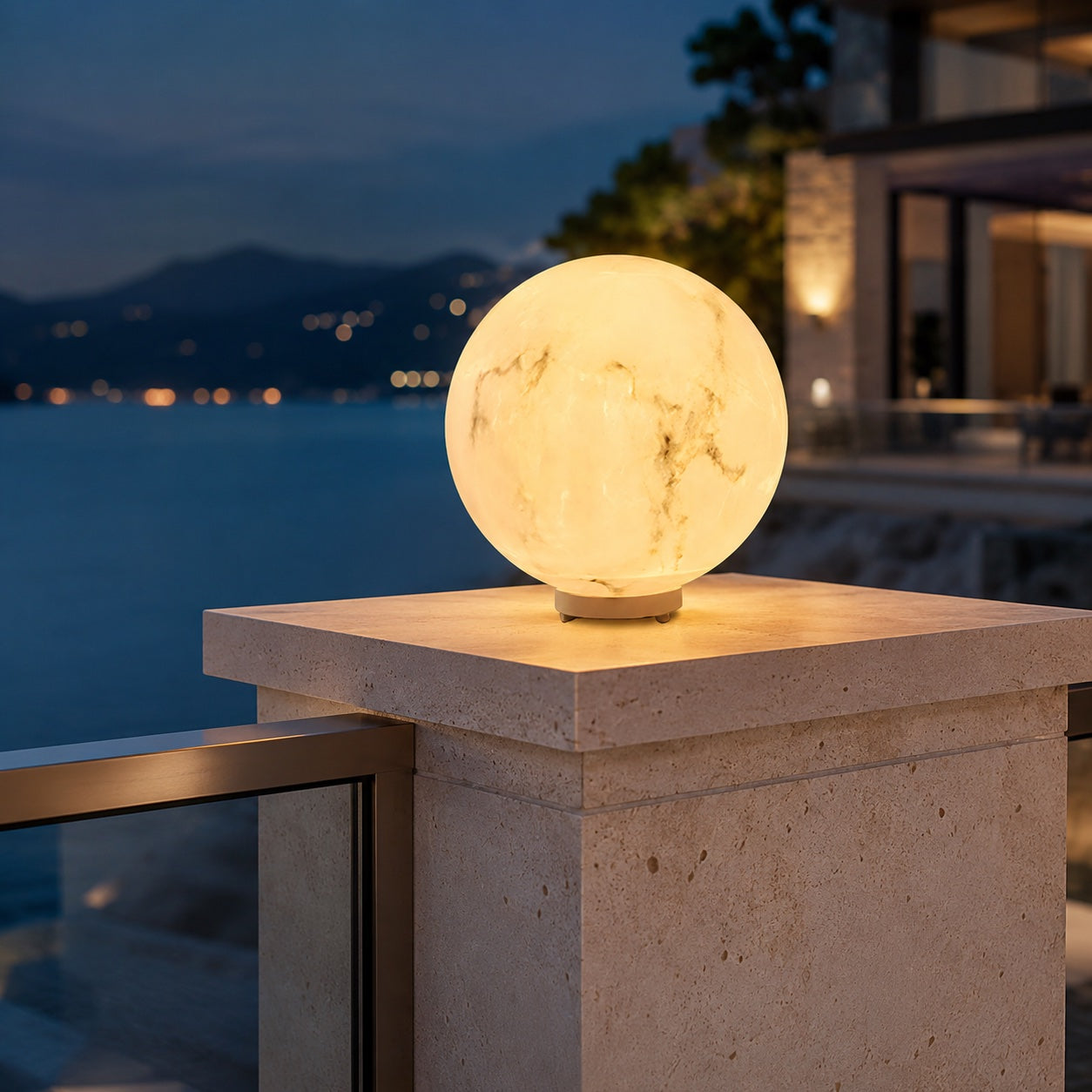 Minimalist Outdoor Pillar Light Wall Mounted Faux Marble Adjustable Tri-Color LED Waterproof