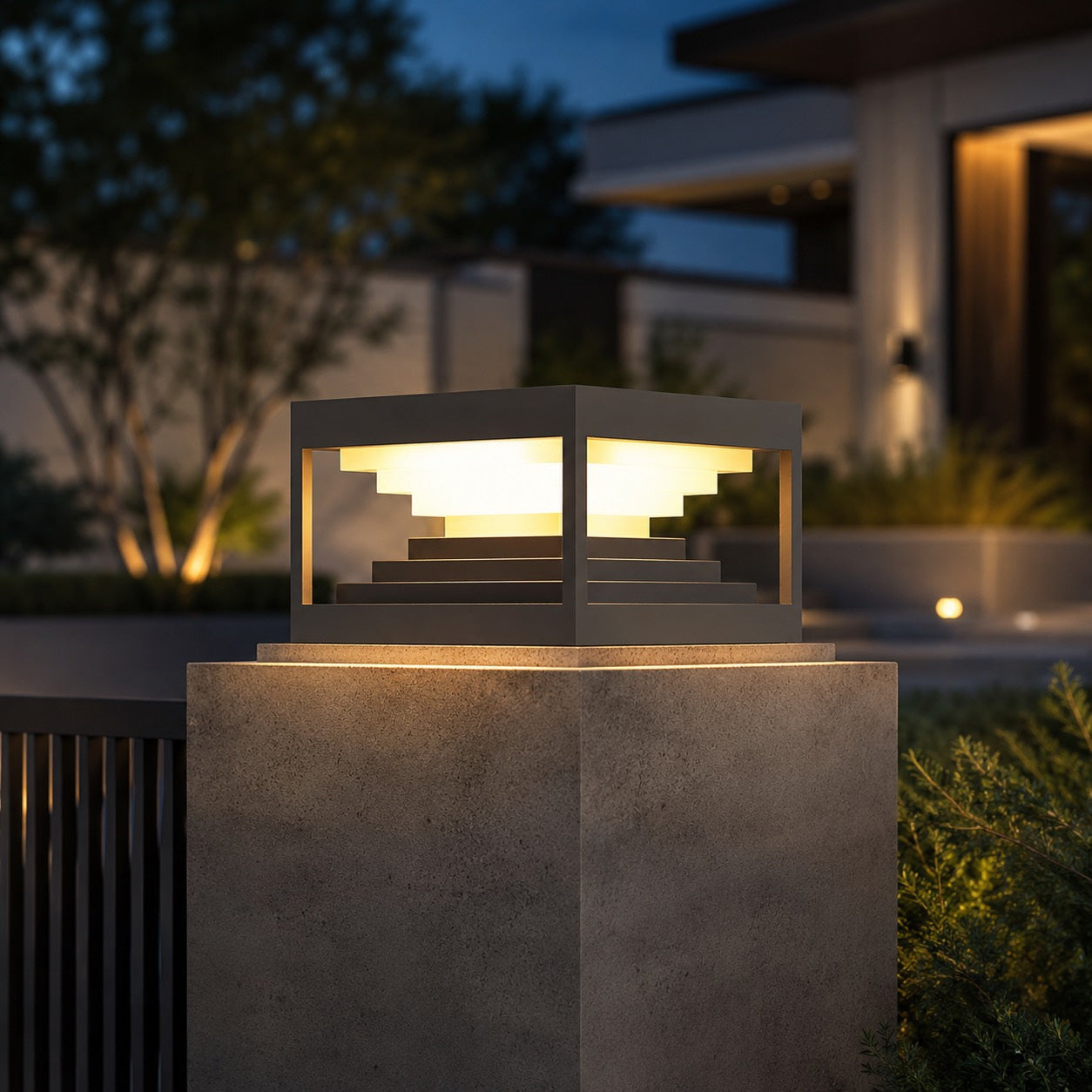 Outdoor Pillar Lights Modern Stainless Steel Waterproof LED 360° Beam Angle