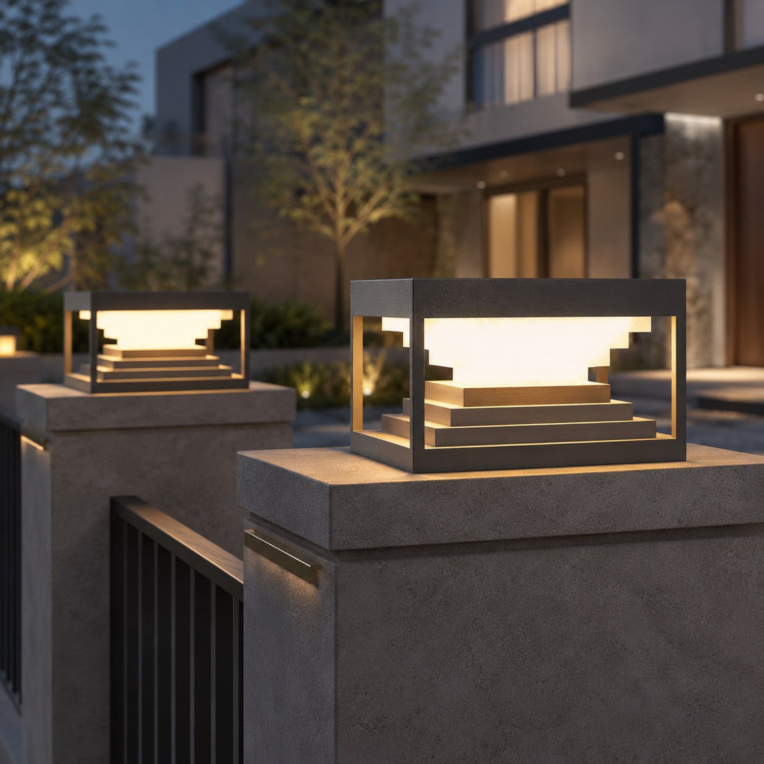 Outdoor Pillar Lights Modern Stainless Steel Waterproof LED 360° Beam Angle