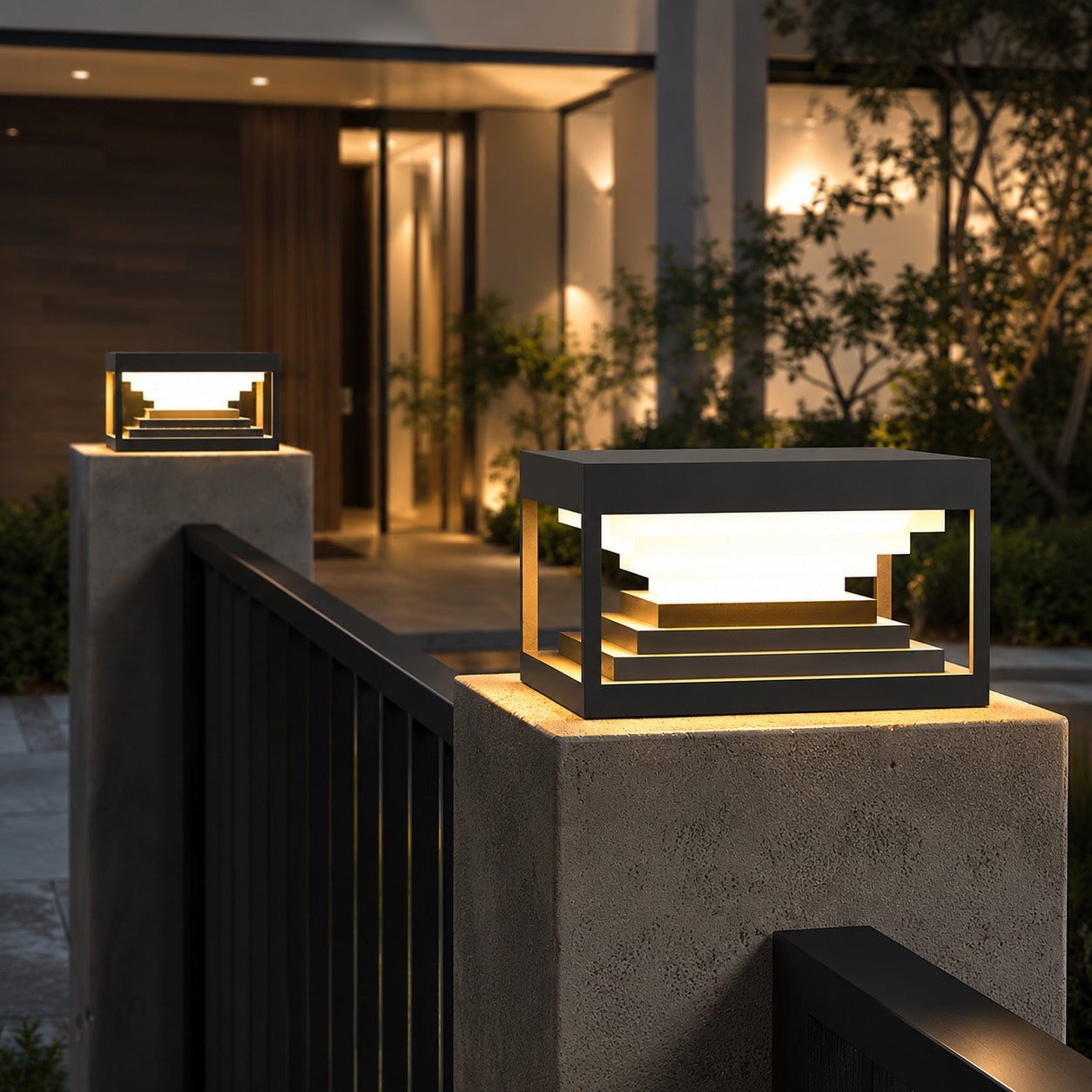 Outdoor Pillar Lights Modern Stainless Steel Waterproof LED 360° Beam Angle