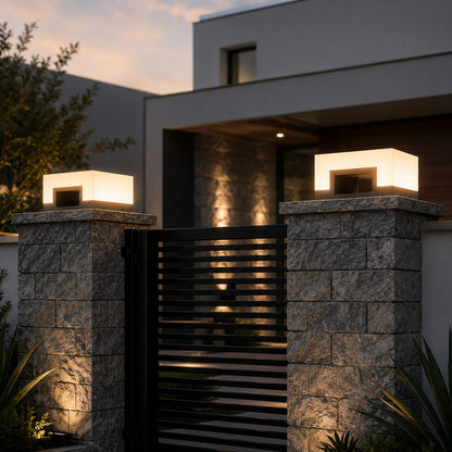 Modern Square Outdoor Pillar Light Stainless Steel LED Waterproof Solar Lights Garden