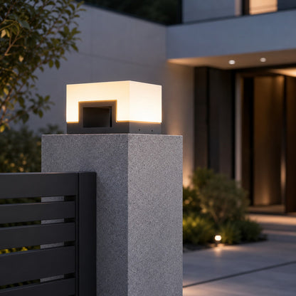 Modern Square Outdoor Pillar Light Stainless Steel LED Waterproof Solar Lights Garden