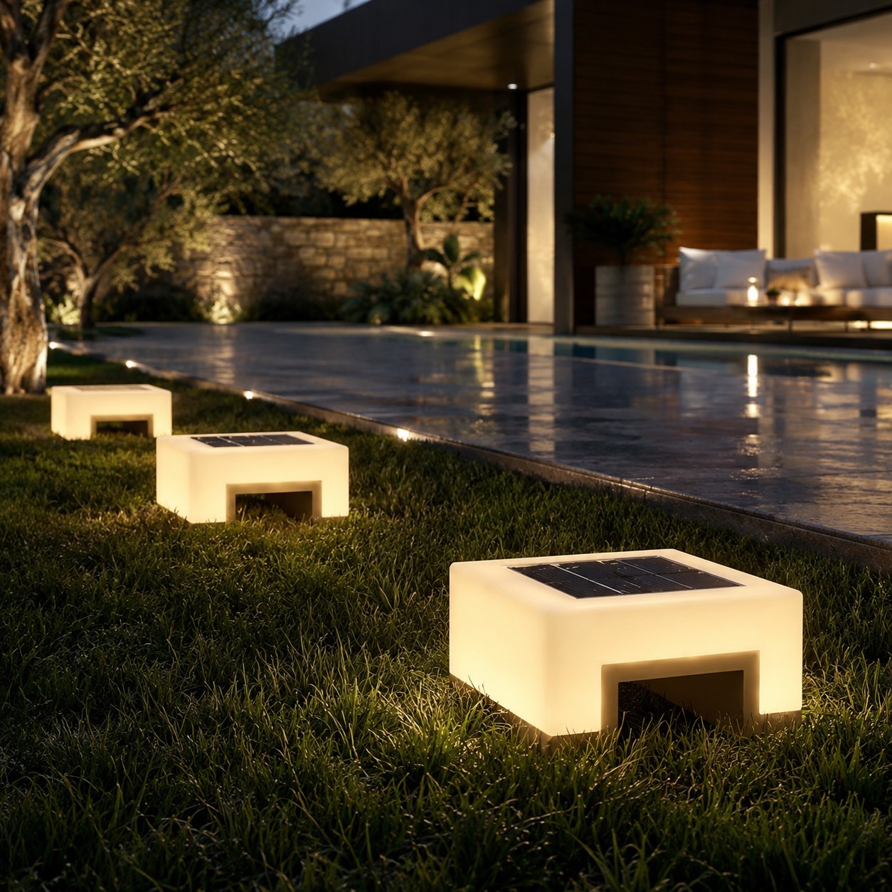 Modern Square Outdoor Pillar Light Stainless Steel LED Waterproof Solar Lights Garden