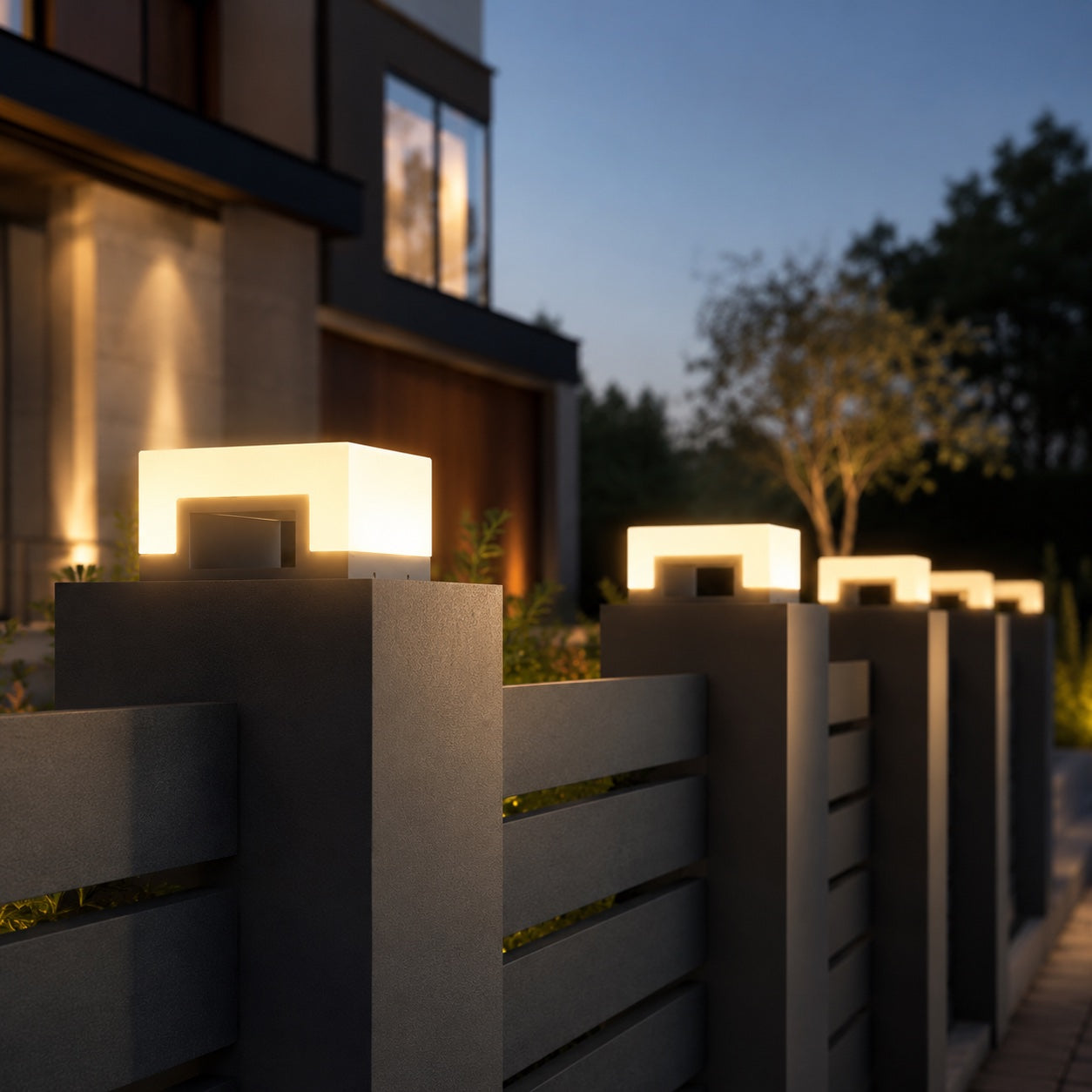 Modern Square Outdoor Pillar Light Stainless Steel LED Waterproof Solar Lights Garden