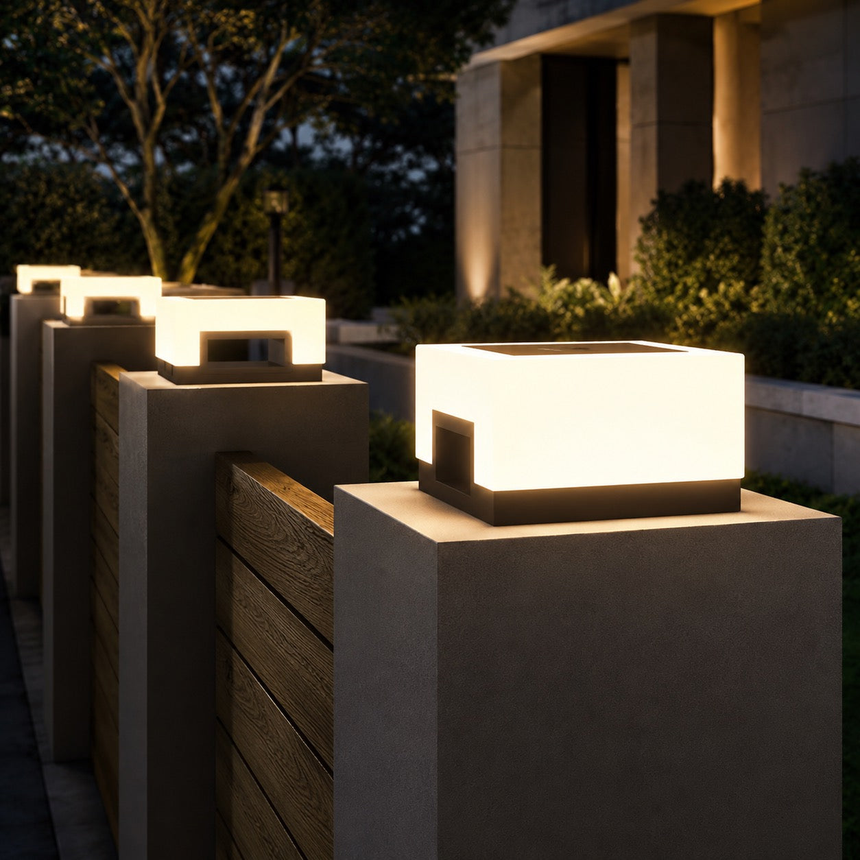 Modern Square Outdoor Pillar Light Stainless Steel LED Waterproof Solar Lights Garden