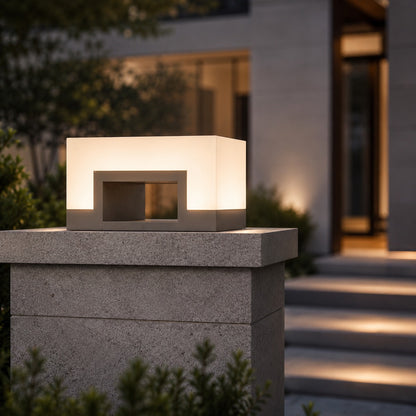 Modern Square Outdoor Pillar Light Stainless Steel LED Waterproof Solar Lights Garden