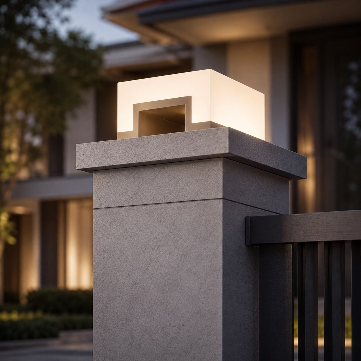 Modern Square Outdoor Pillar Light Stainless Steel LED Waterproof Solar Lights Garden