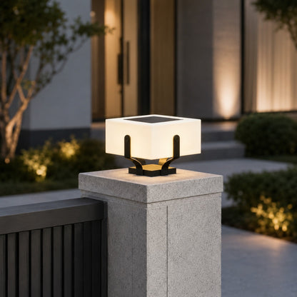 Solar Outdoor Light Modern Square Pillar Waterproof LED with Stainless Steel Frame and PE Shade