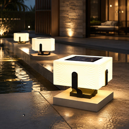 Solar Outdoor Light Modern Square Pillar Waterproof LED with Stainless Steel Frame and PE Shade