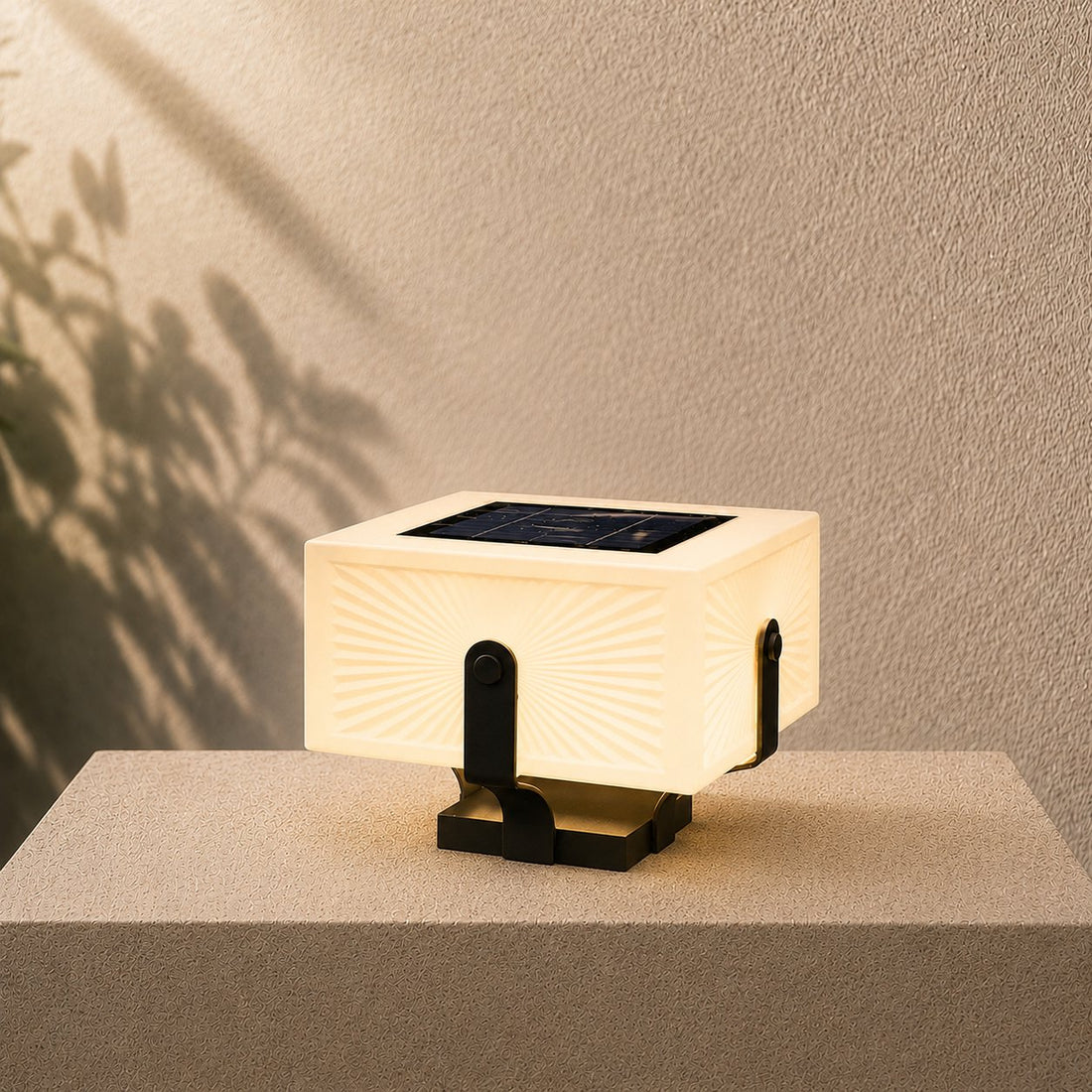 Solar Outdoor Light Modern Square Pillar Waterproof LED with Stainless Steel Frame and PE Shade