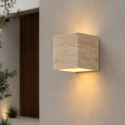 Modern Outdoor Wall Light Up Down LED Yellow Travertine Weather Resistant Fixture