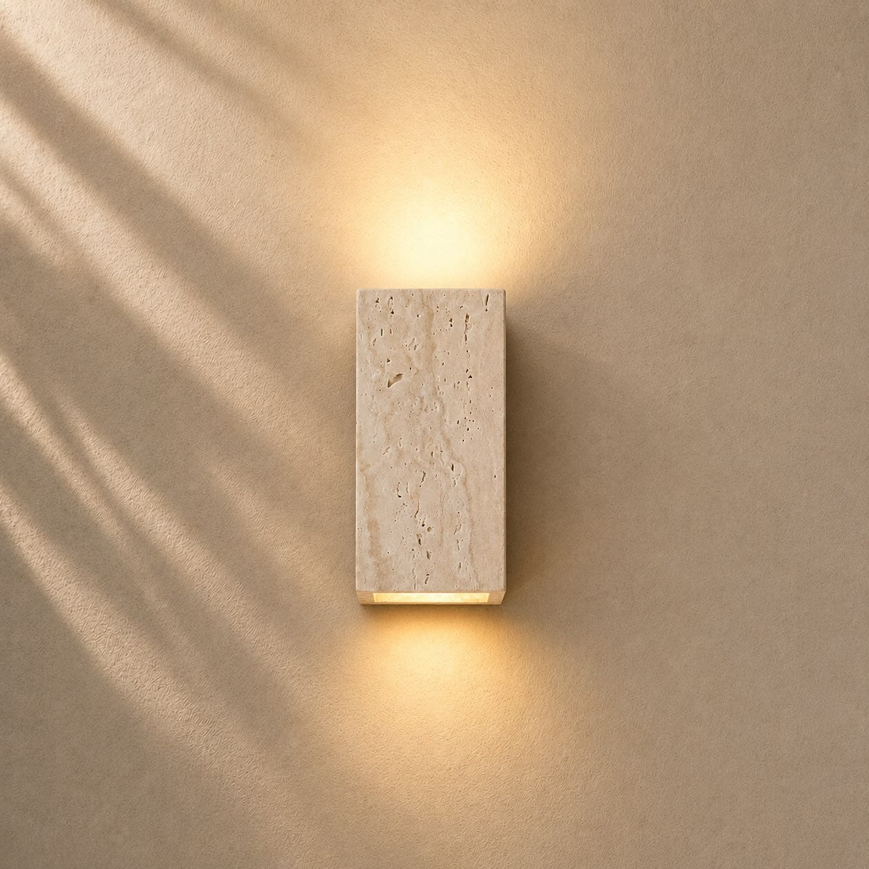 Modern Outdoor Wall Light Up Down LED Yellow Travertine Weather Resistant Fixture