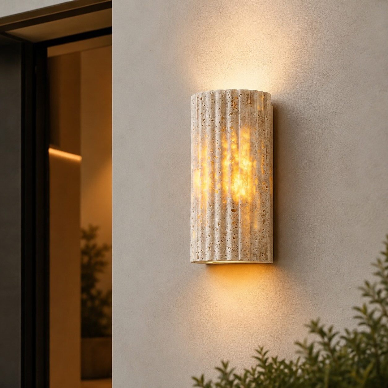 Rustic Minimalist Outdoor Wall Light Wall Mounted Natural Yellow Travertine Integrated LED