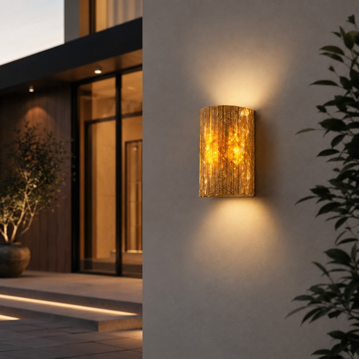 Rustic Minimalist Outdoor Wall Light Wall Mounted Natural Yellow Travertine Integrated LED