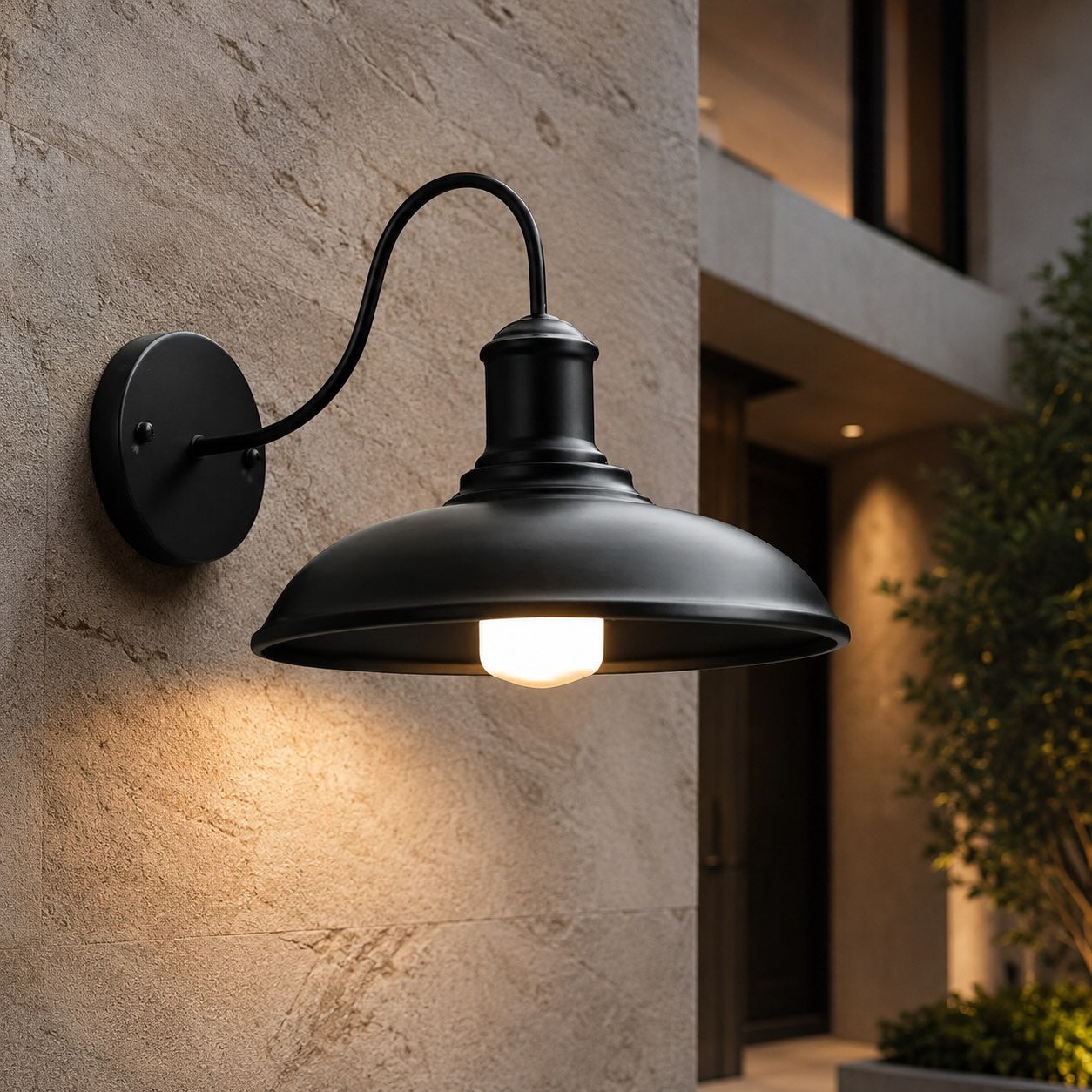 Industrial Outdoor Wall Light Gooseneck Arm Iron IP65 Waterproof LED Fixture 1400 Lumens