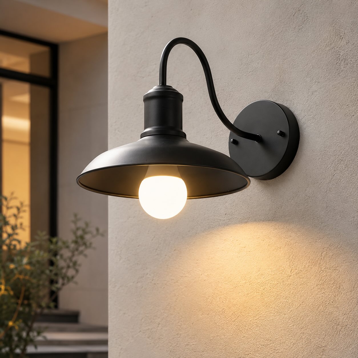 Industrial Outdoor Wall Light Gooseneck Arm Iron IP65 Waterproof LED Fixture 1400 Lumens