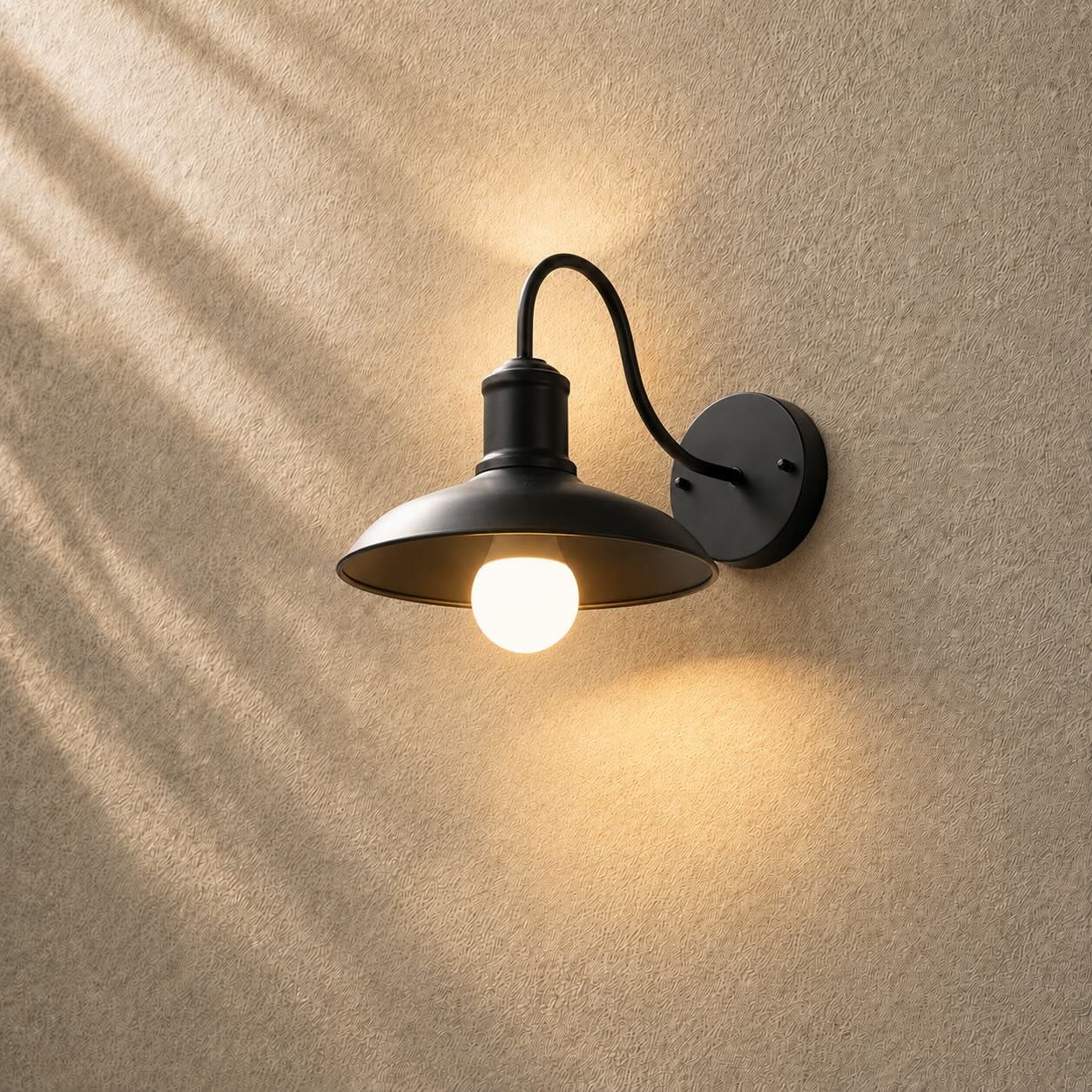 Industrial Outdoor Wall Light Gooseneck Arm Iron IP65 Waterproof LED Fixture 1400 Lumens