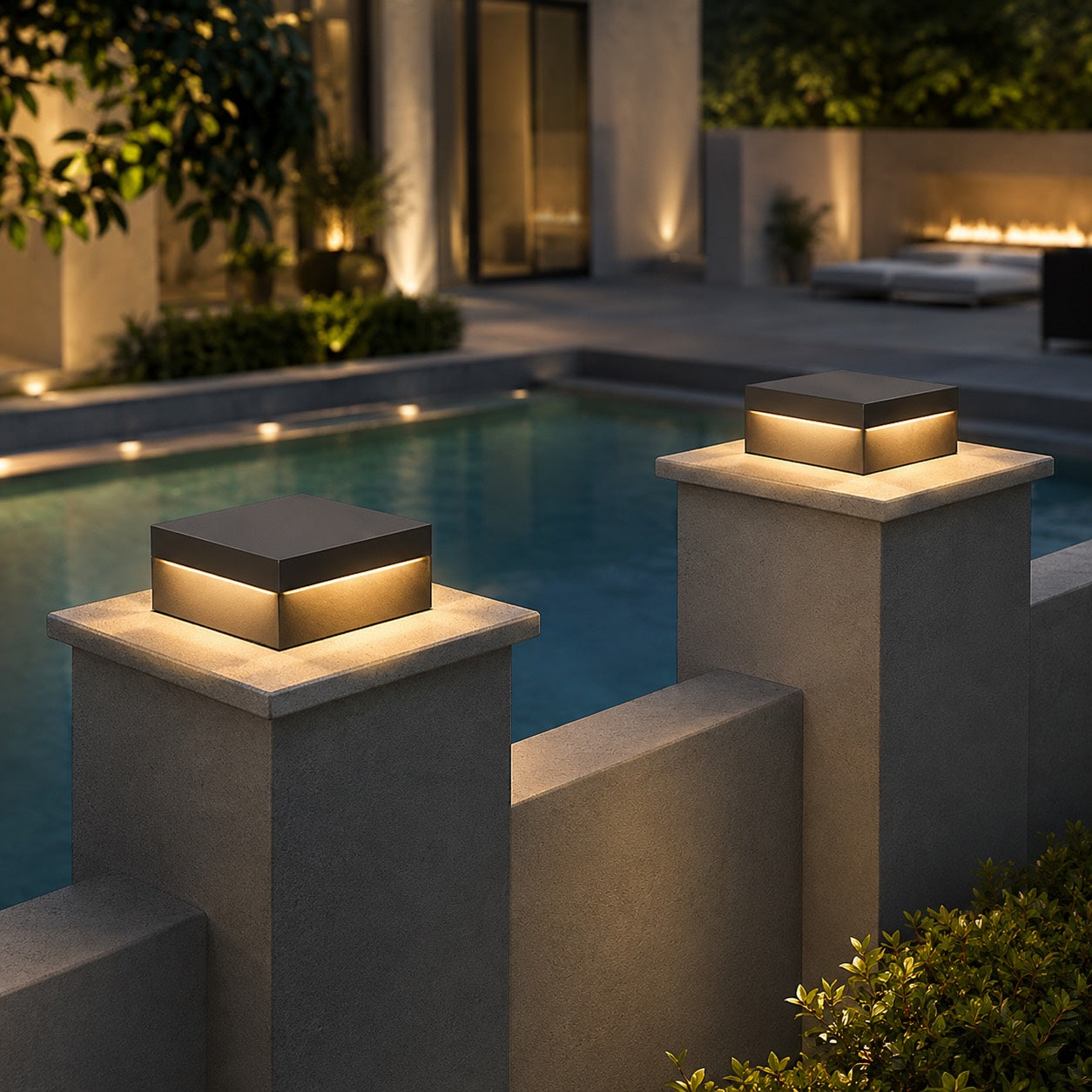 Solar Outdoor Wall Light Modern Square Design Stainless Steel Waterproof 3000K Warm White LED