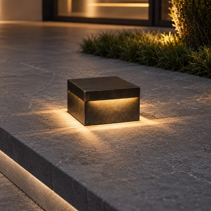 Solar Outdoor Wall Light Modern Square Design Stainless Steel Waterproof 3000K Warm White LED
