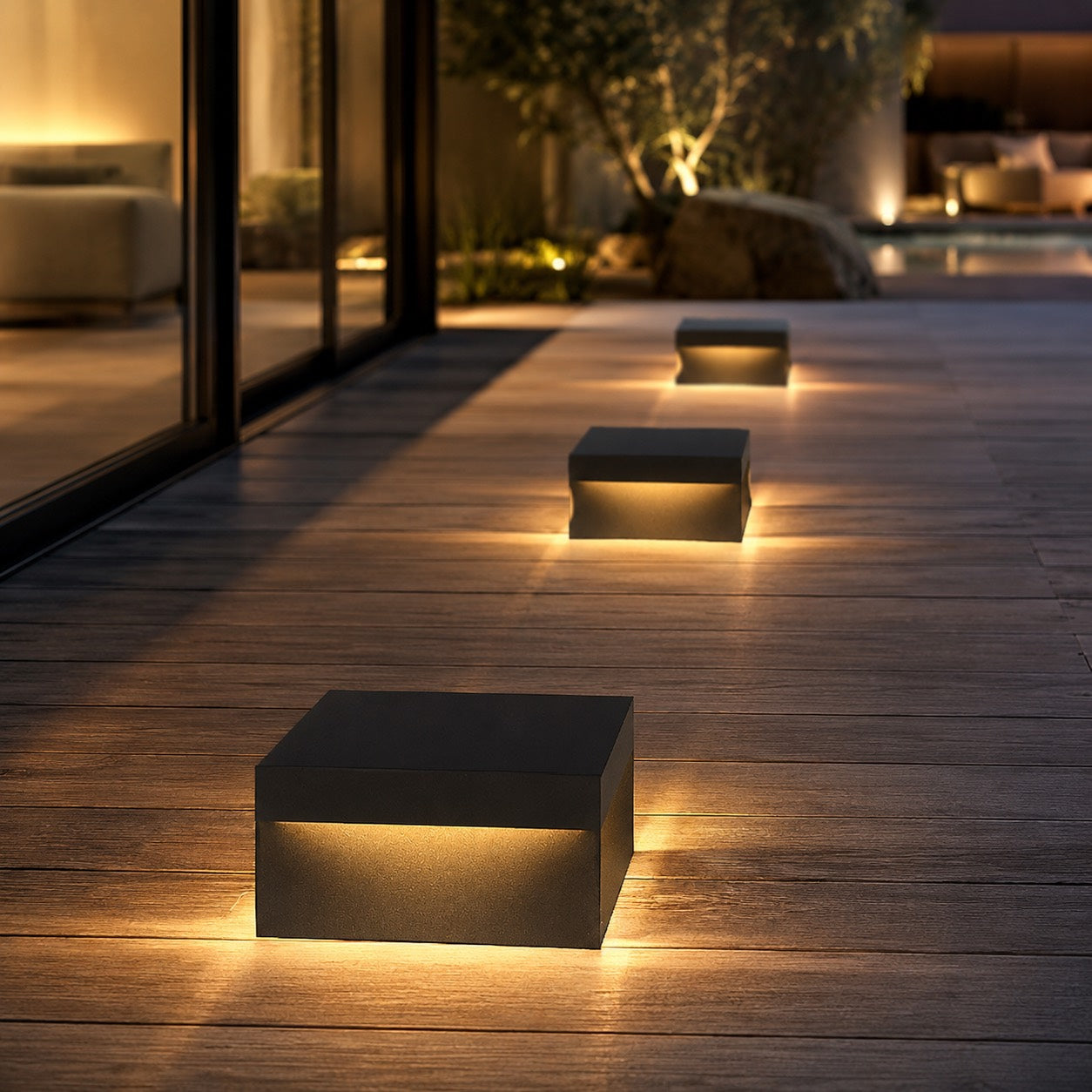 Solar Outdoor Wall Light Modern Square Design Stainless Steel Waterproof 3000K Warm White LED