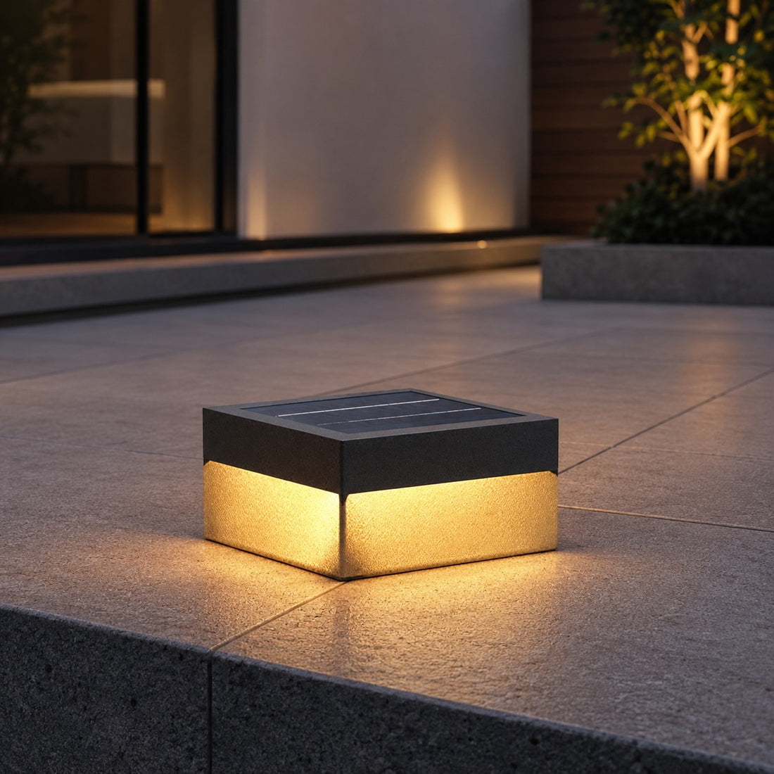 Solar Outdoor Wall Light Modern Square Design Stainless Steel Waterproof 3000K Warm White LED