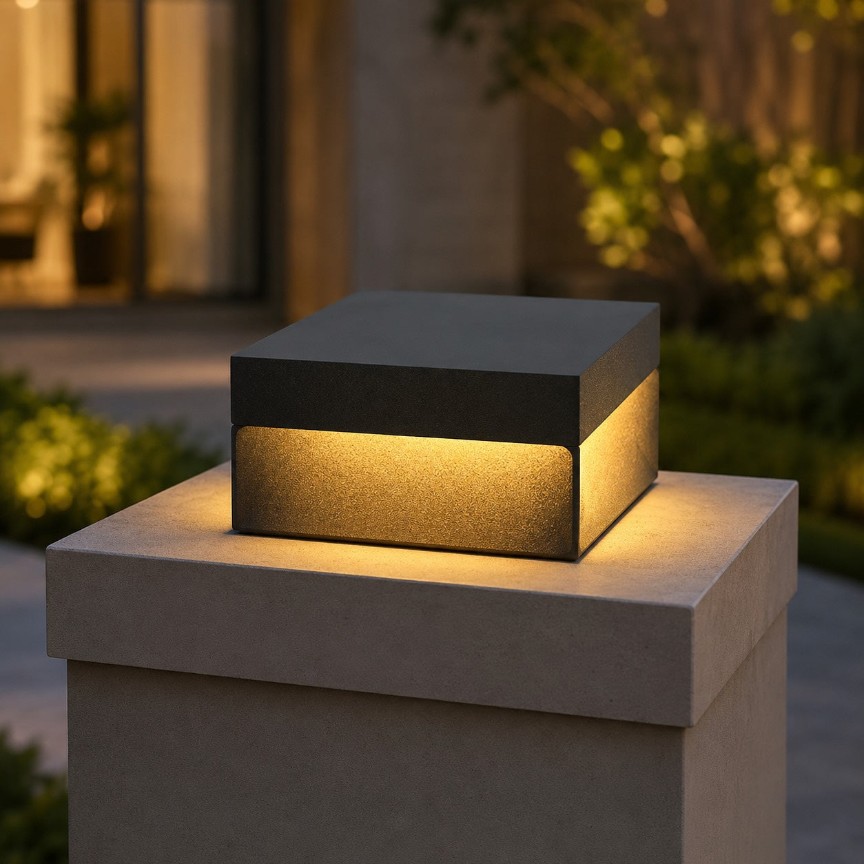 Solar Outdoor Wall Light Modern Square Design Stainless Steel Waterproof 3000K Warm White LED