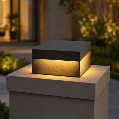 Solar Outdoor Wall Light Modern Square Design Stainless Steel Waterproof 3000K Warm White LED