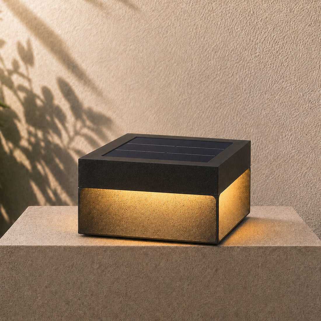 Solar Outdoor Wall Light Modern Square Design Stainless Steel Waterproof 3000K Warm White LED