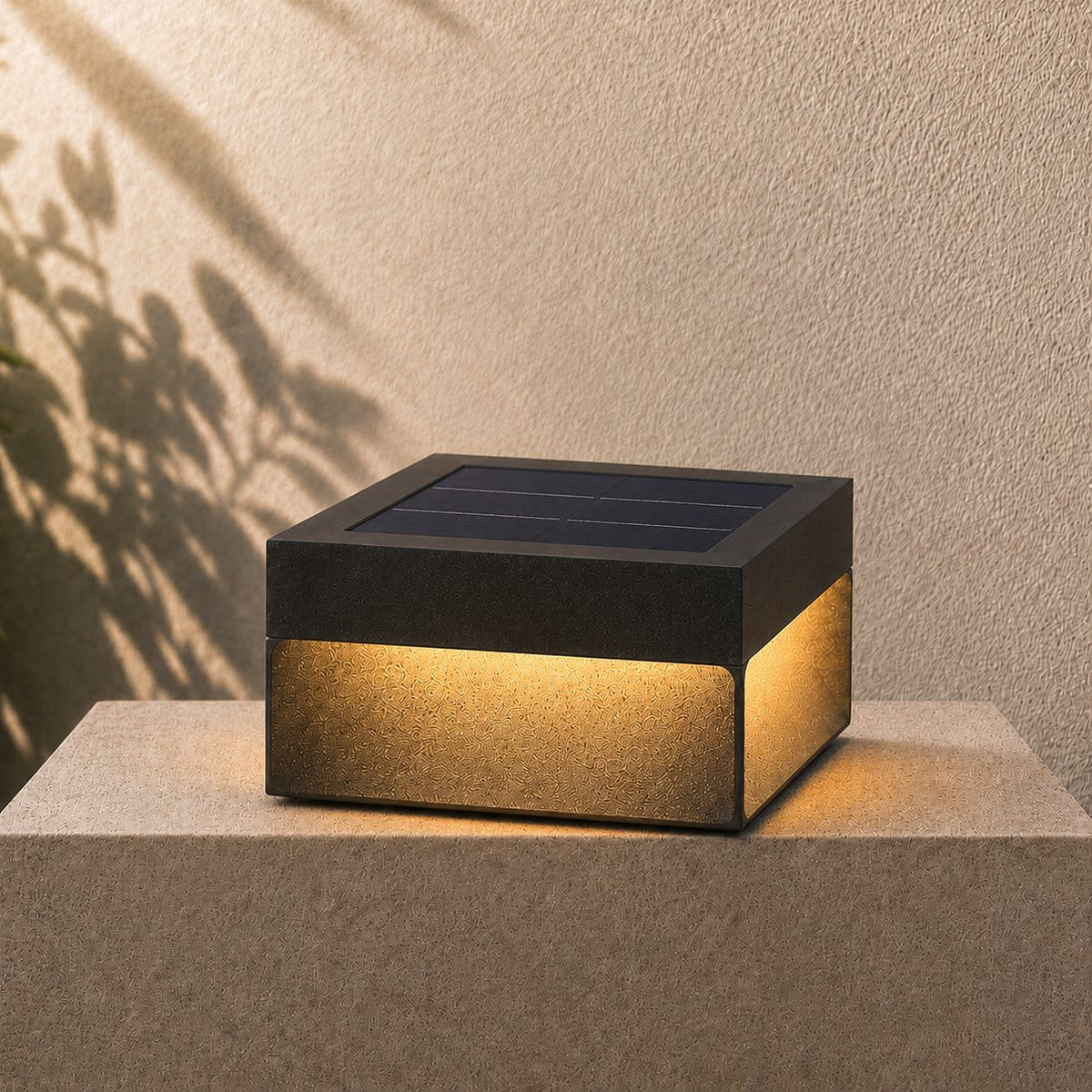Solar Outdoor Wall Light Modern Square Design Stainless Steel Waterproof 3000K Warm White LED