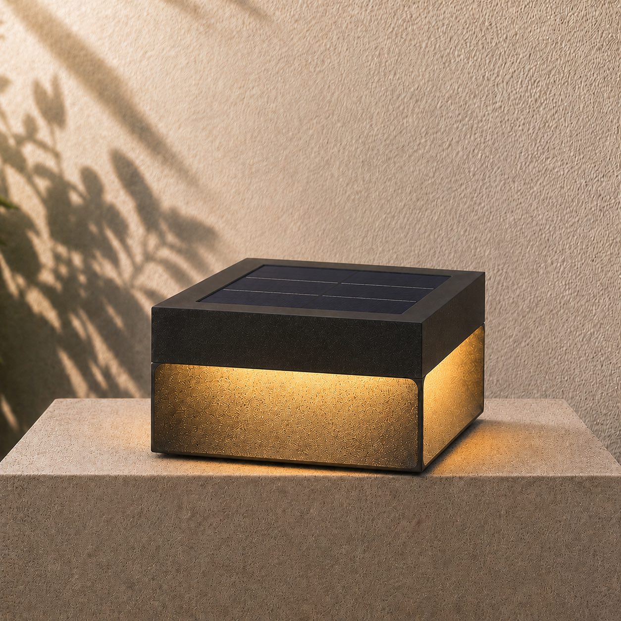 Solar Outdoor Wall Light Modern Square Design Stainless Steel Waterproof 3000K Warm White LED