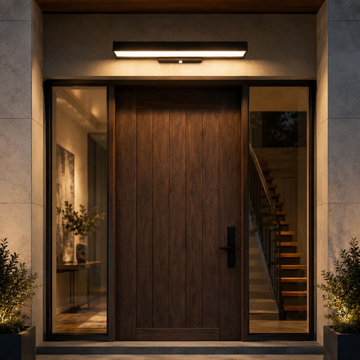 Modern LED Outdoor Wall Light Motion Sensor Rectangular Stainless Steel IP65 Waterproof