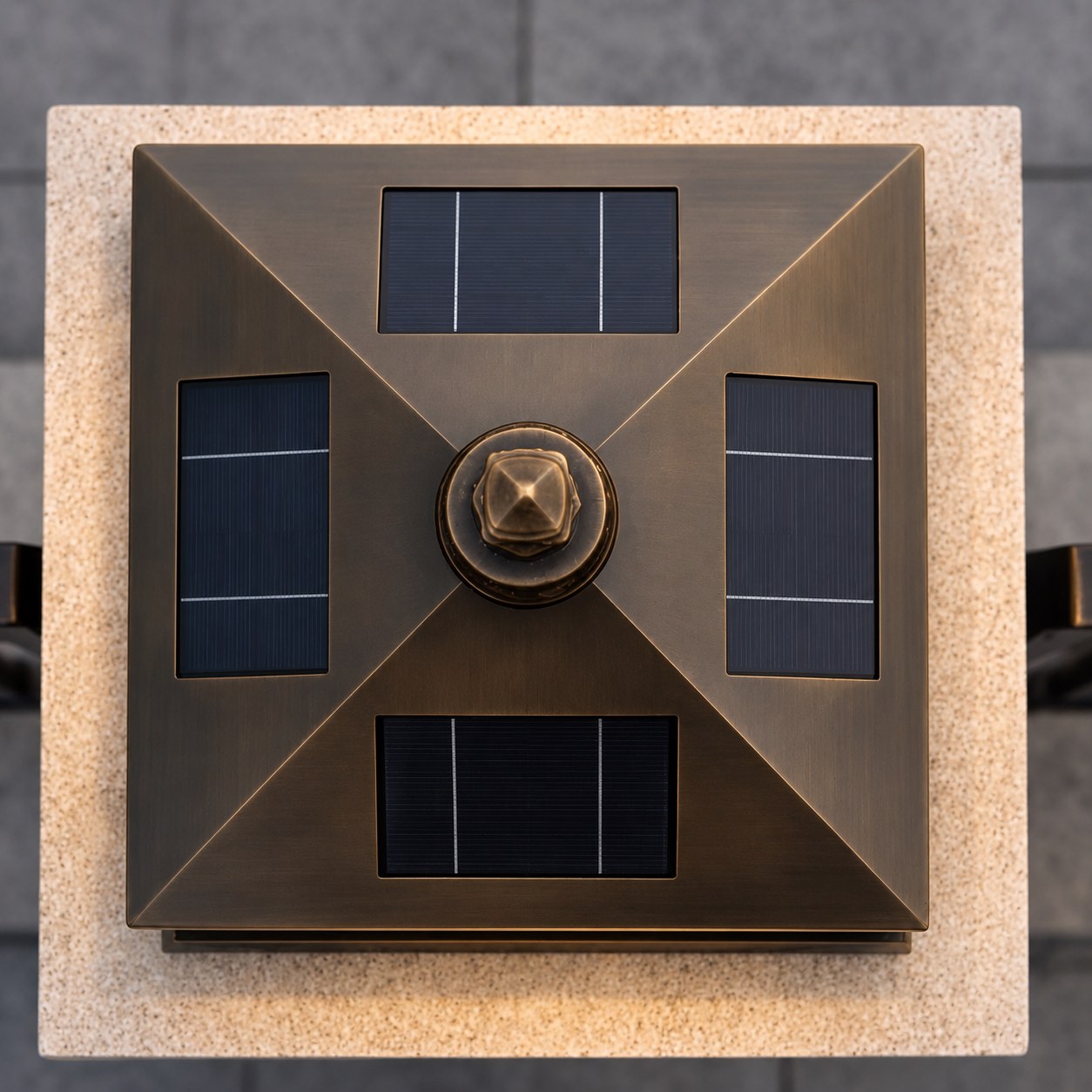 Solar Outdoor Pillar Light with Glass Shade Copper Construction IP65 Waterproof Dual Power Options
