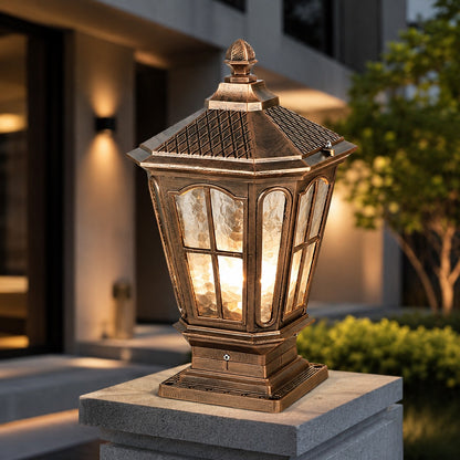 Solar Outdoor Pillar Light Fixture Modern Die-Cast Aluminum LED with Glass Shade IP65 Waterproof