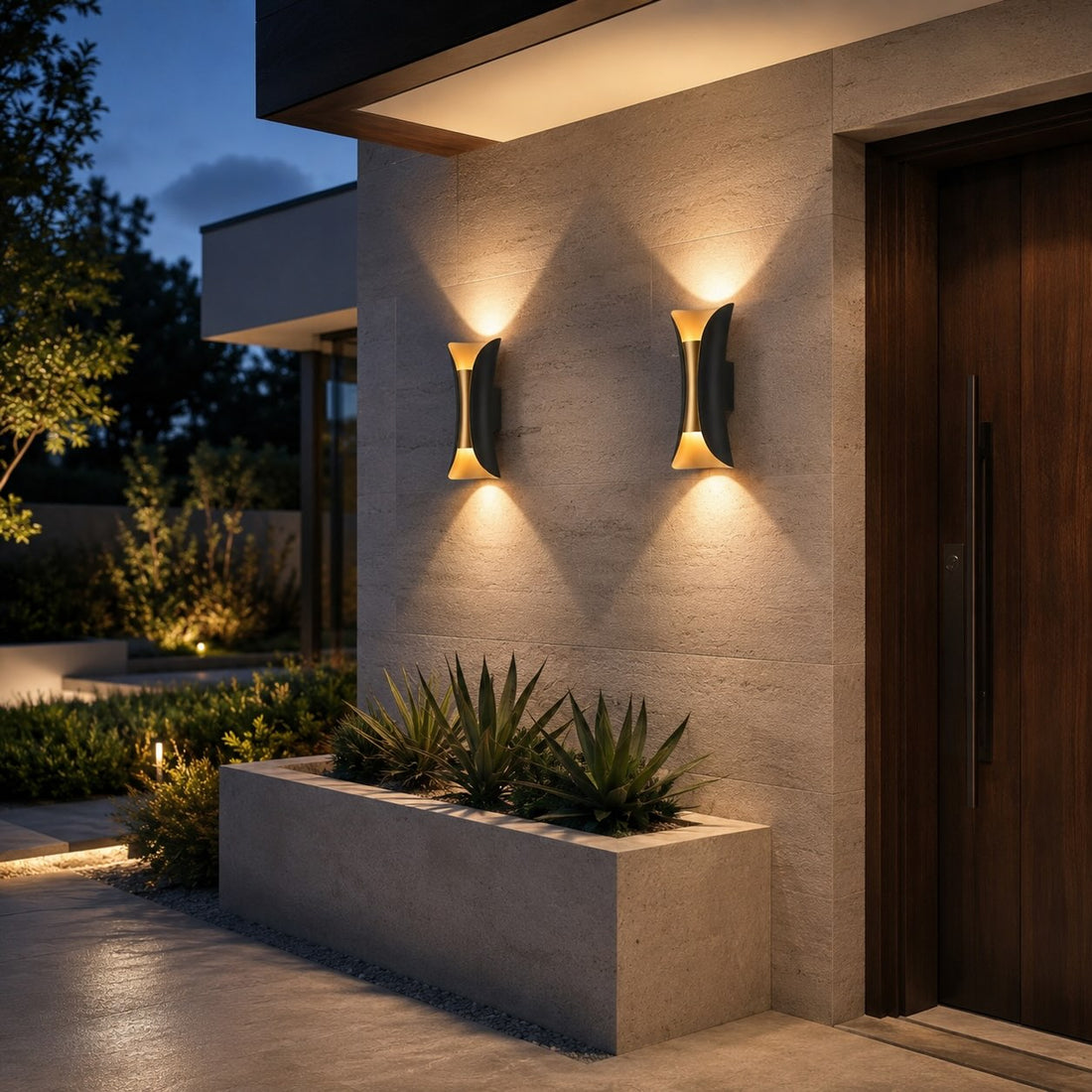 Modern Outdoor Wall Sconce Up Down Lighting Aluminum Glass Shade LED Motion Sensor IP65