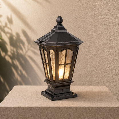 Solar Outdoor Pillar Light Fixture Modern Die-Cast Aluminum LED with Glass Shade IP65 Waterproof