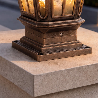 Solar Outdoor Pillar Light Fixture Modern Die-Cast Aluminum LED with Glass Shade IP65 Waterproof