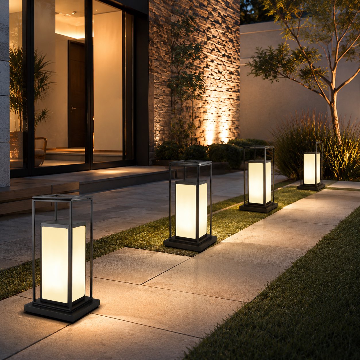 Solar Outdoor Wall Light Waterproof Stainless Steel Acrylic LED 3000K Warm White IP65