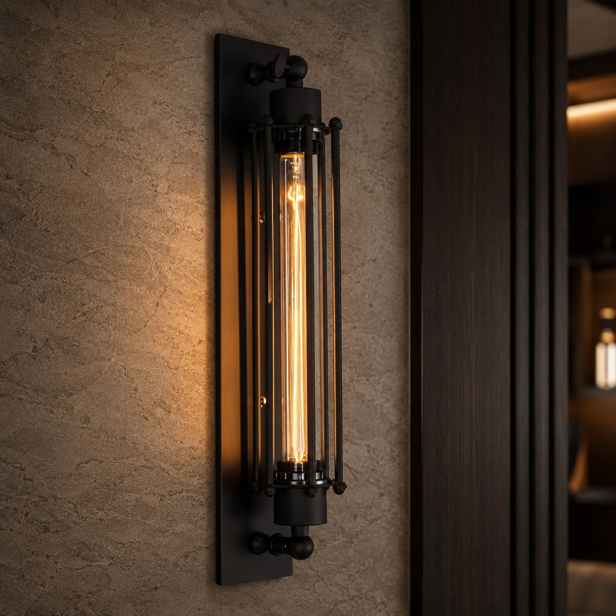 Industrial Wall Sconce Wall Mounted Black Iron E26 Compatible LED Wall Light 3000K Warm White