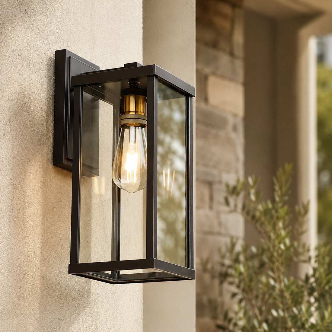 Modern Outdoor Wall Lantern Waterproof Aluminum Glass LED Compatible for Patios and Gardens