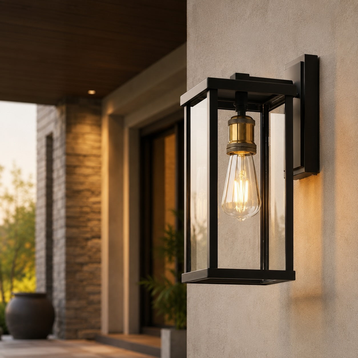Modern Outdoor Wall Lantern Waterproof Aluminum Glass LED Compatible for Patios and Gardens